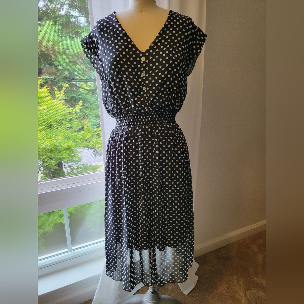 Kate & Lily Short Sleeve Black White Polka Dot Midi Dress 8
